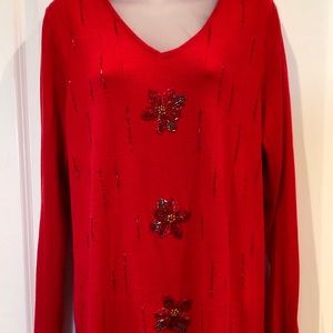 Red Holly Beaded Sweater Size Small